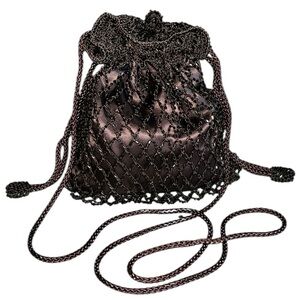 Flapper Style Brown Crochet Beaded Mesh Bag Pouch Style Sparkly Crossbody